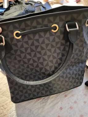 Black Geometric Tote Bag with Gold Accents